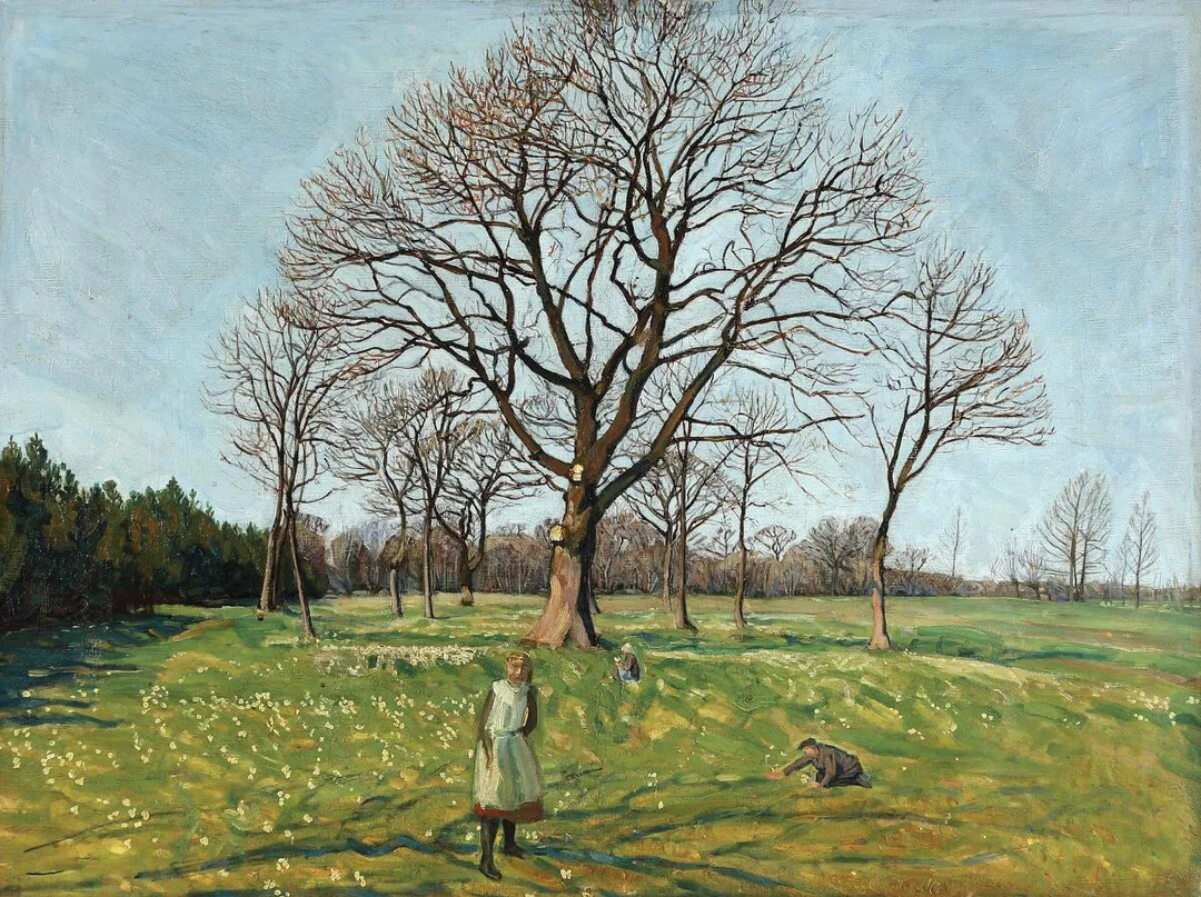 Niels Larsen Stevns: Landscape with girl and trees. Unsigned. Oil on canvas. 53×70 cm. — Modern Paintings/Classical modernism — Bruun Rasmussen