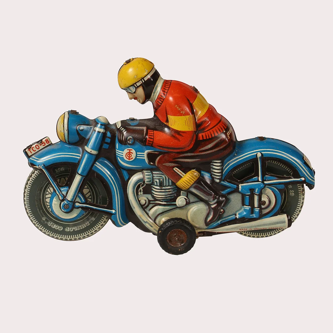 LEKSAKSMOTORCYKEL, Litograferad plåt, märkt TCO-58, made in West Germany. — Toys — Limhamns Auktionsbyrå