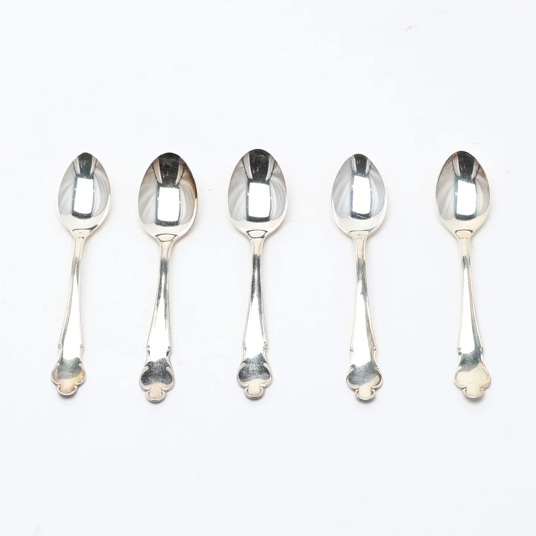 KAFFESKEDAR, 5 stycken, "Disa", silver. — Silver — Uppsala Auktionskammare