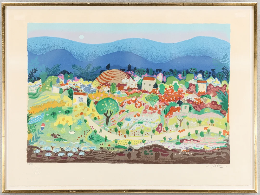 LENNART JIRLOW. "De blå bergen", litografi, signerad och numrerad 102/310. — Engravings & Prints — Karlstad Hammarö Auktionsverk