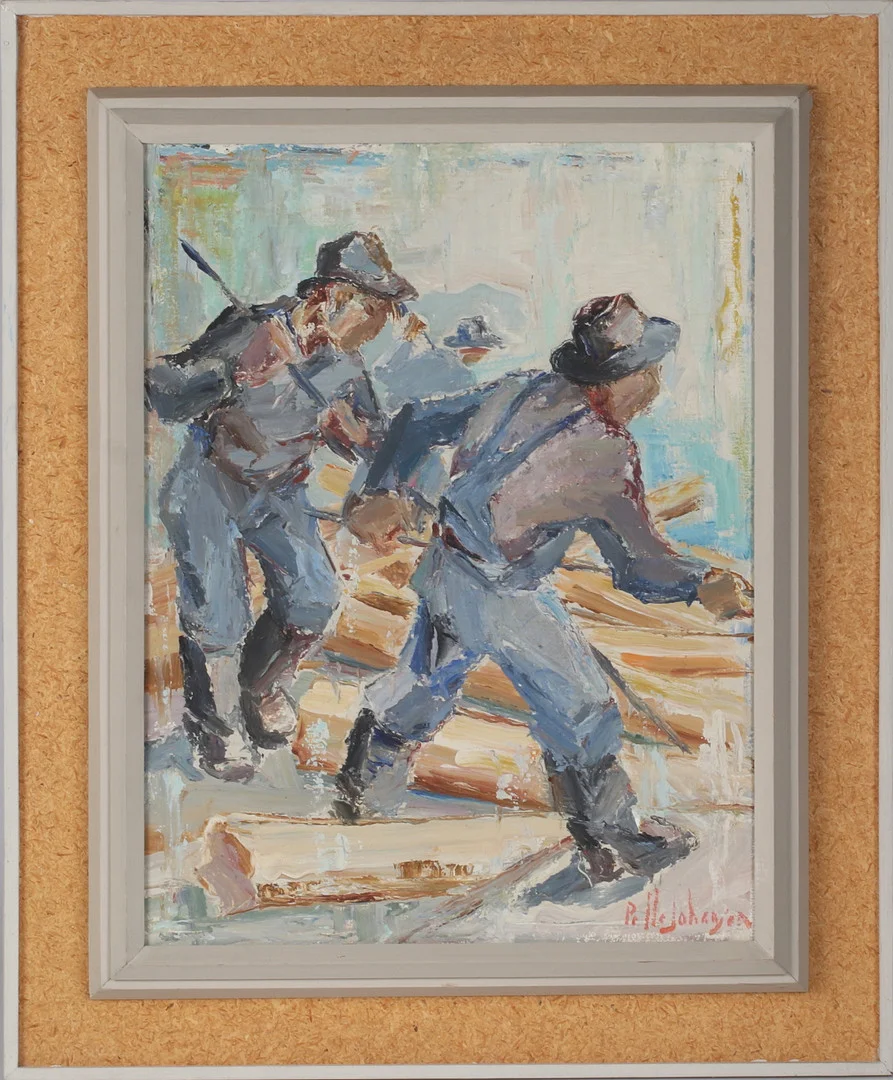 PELLE JOHANSON. Flottare, olja på pannå, signerad. — Paintings — Stadsauktion Sundsvall