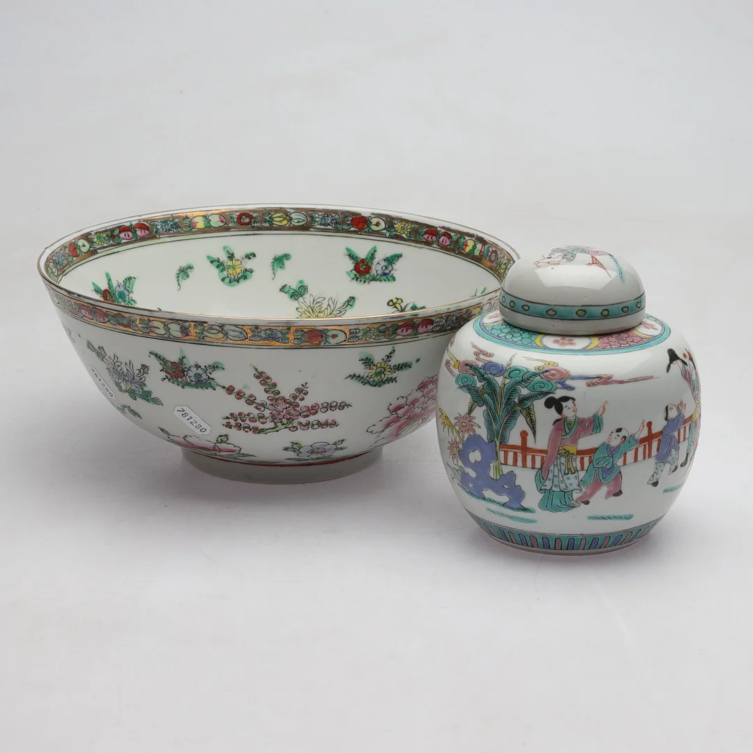BÅLSKÅL och BOJAN, porslin, famille rose, Kina, 1900-tal. — Ceramics & Porcelain — Gomér & Andersson Norrköping