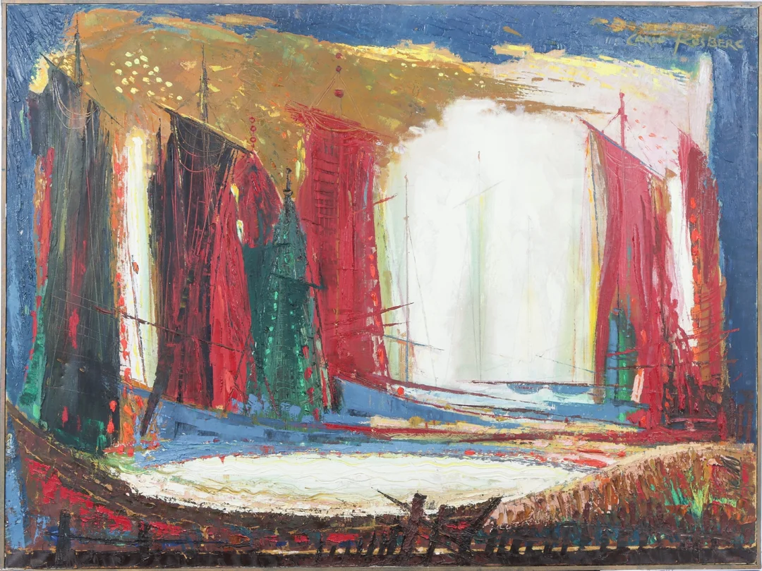 Carlo Rosberg. 'Light play in the harbor' 1983 — Paintings and sculptures/Modern pictorial arts — Lauritz