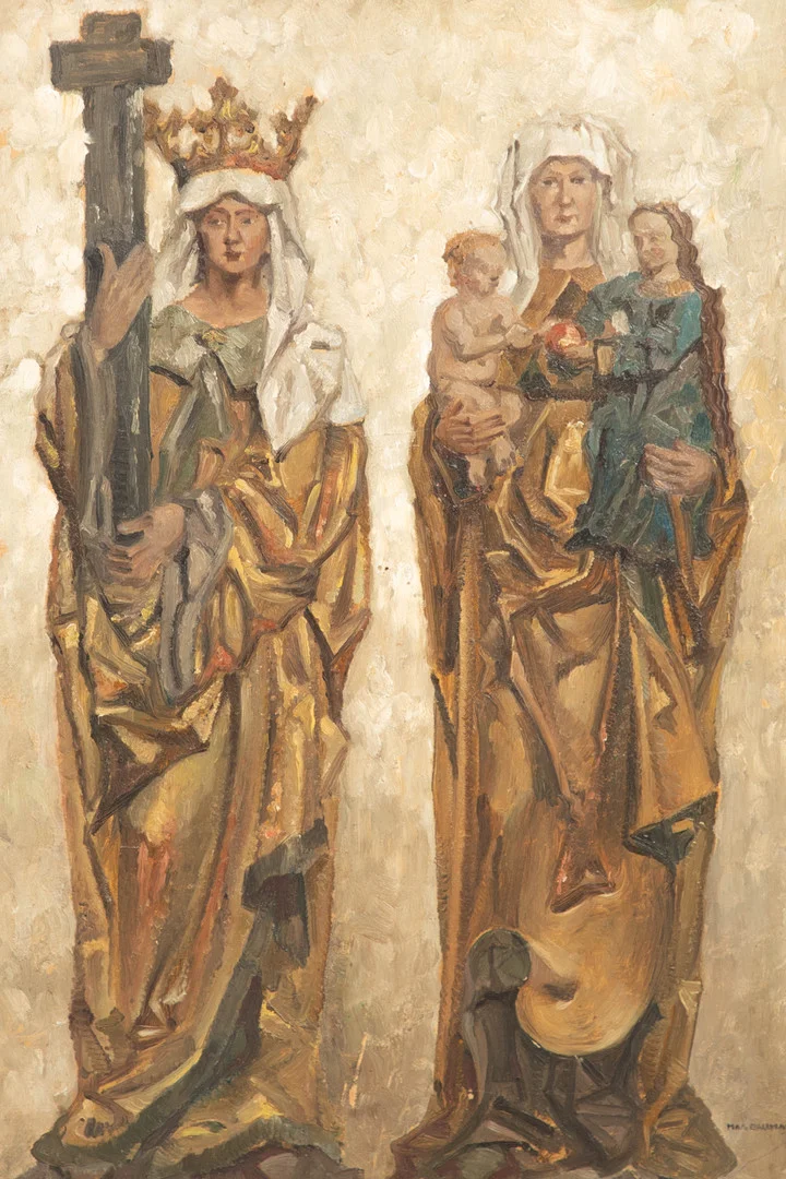 MAX BAUMANN (1884-1939). Zwei Heilige: Die Heilige Helena und Anna Selbdritt. — Paintings — Stockholms Auktionsverk Hamburg