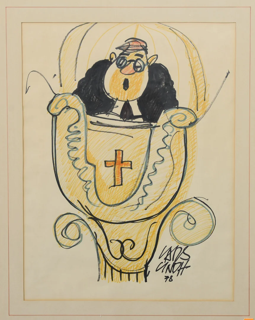 LARS LINDH. Präst i predikstol, teckning, signerad samt daterad 1978. — Drawings — Formstad Auktioner