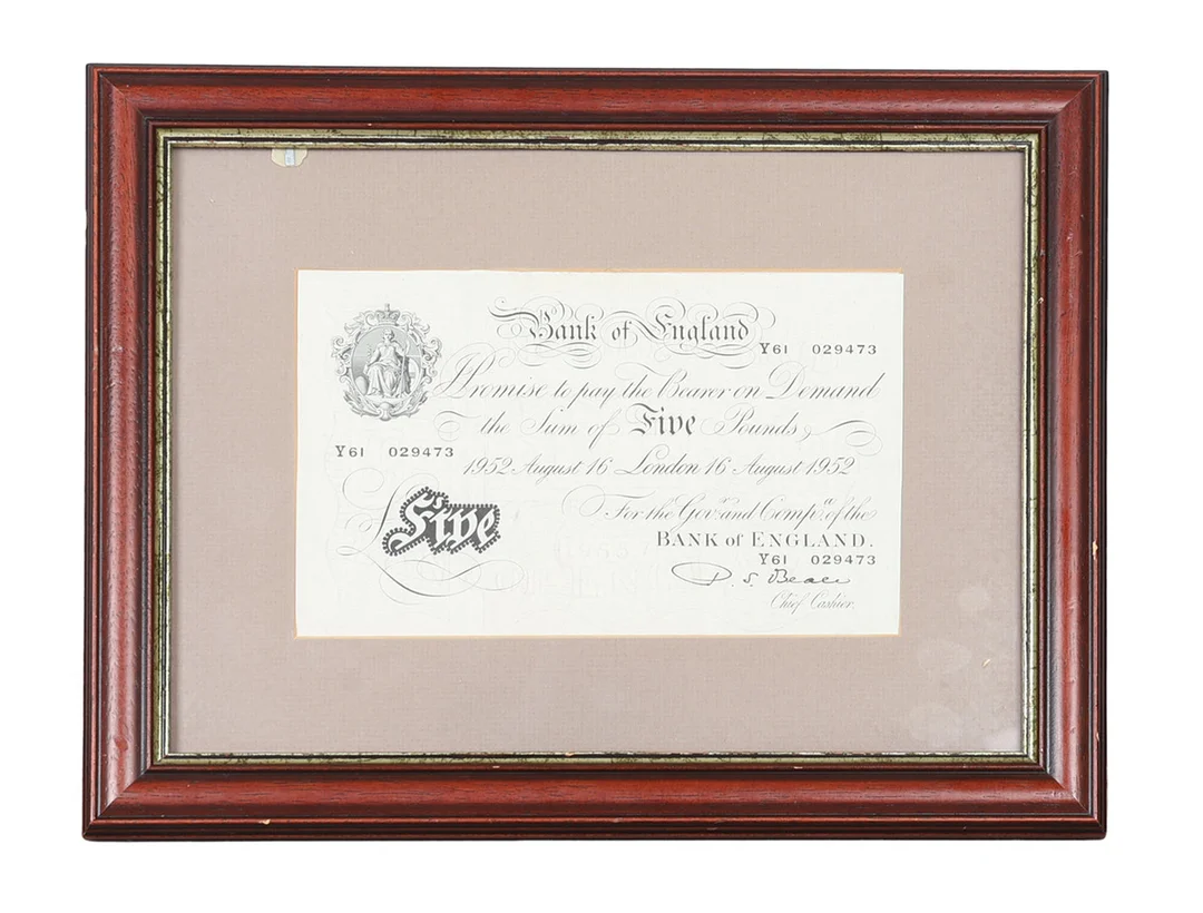 A BANK OF ENGLAND FIVE POUND NOTE. — Coins & Banknotes — Bishop & Miller
