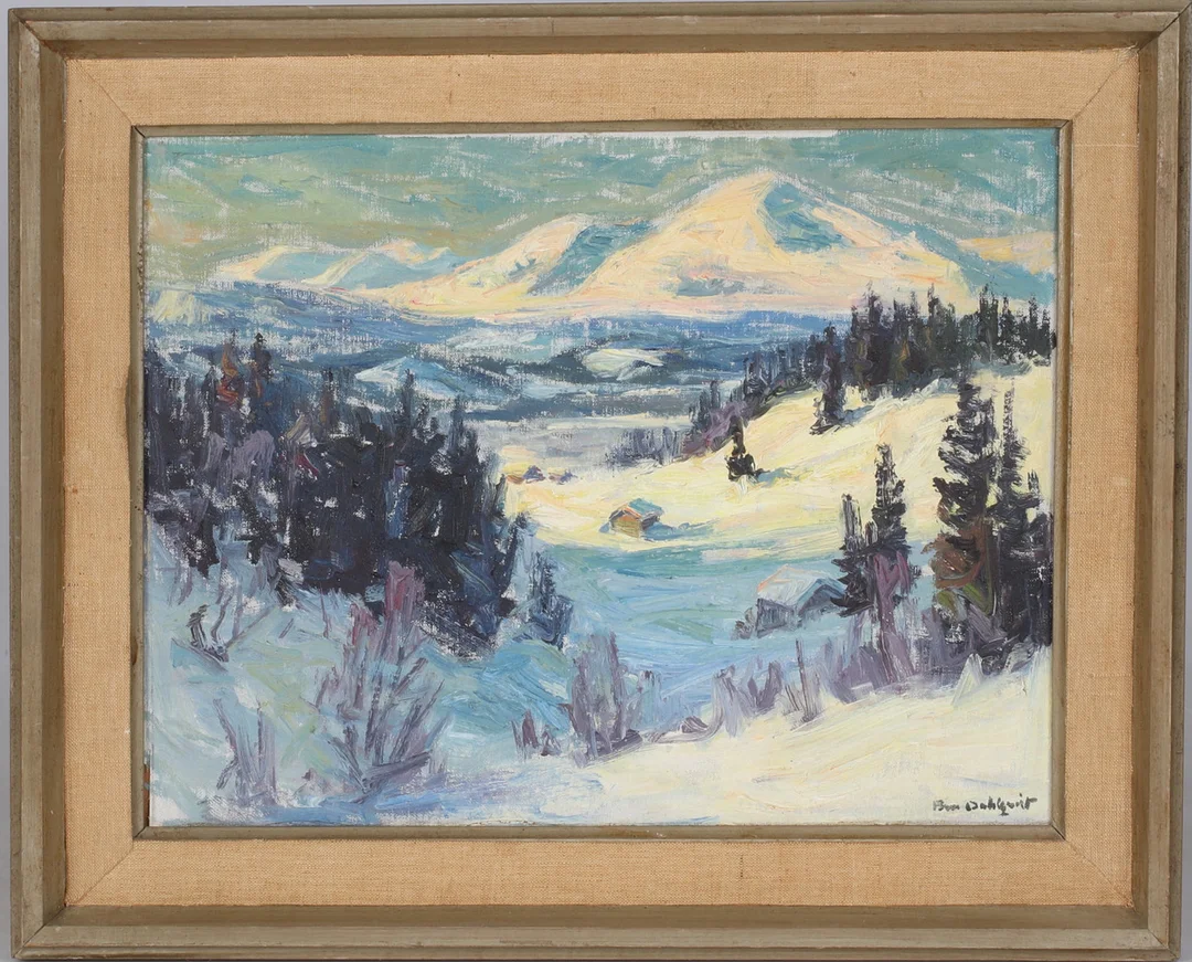 BROR DAHLQVIST. Vinterlandskap, olja på pannå, signerad. — Paintings — Stadsauktion Sundsvall