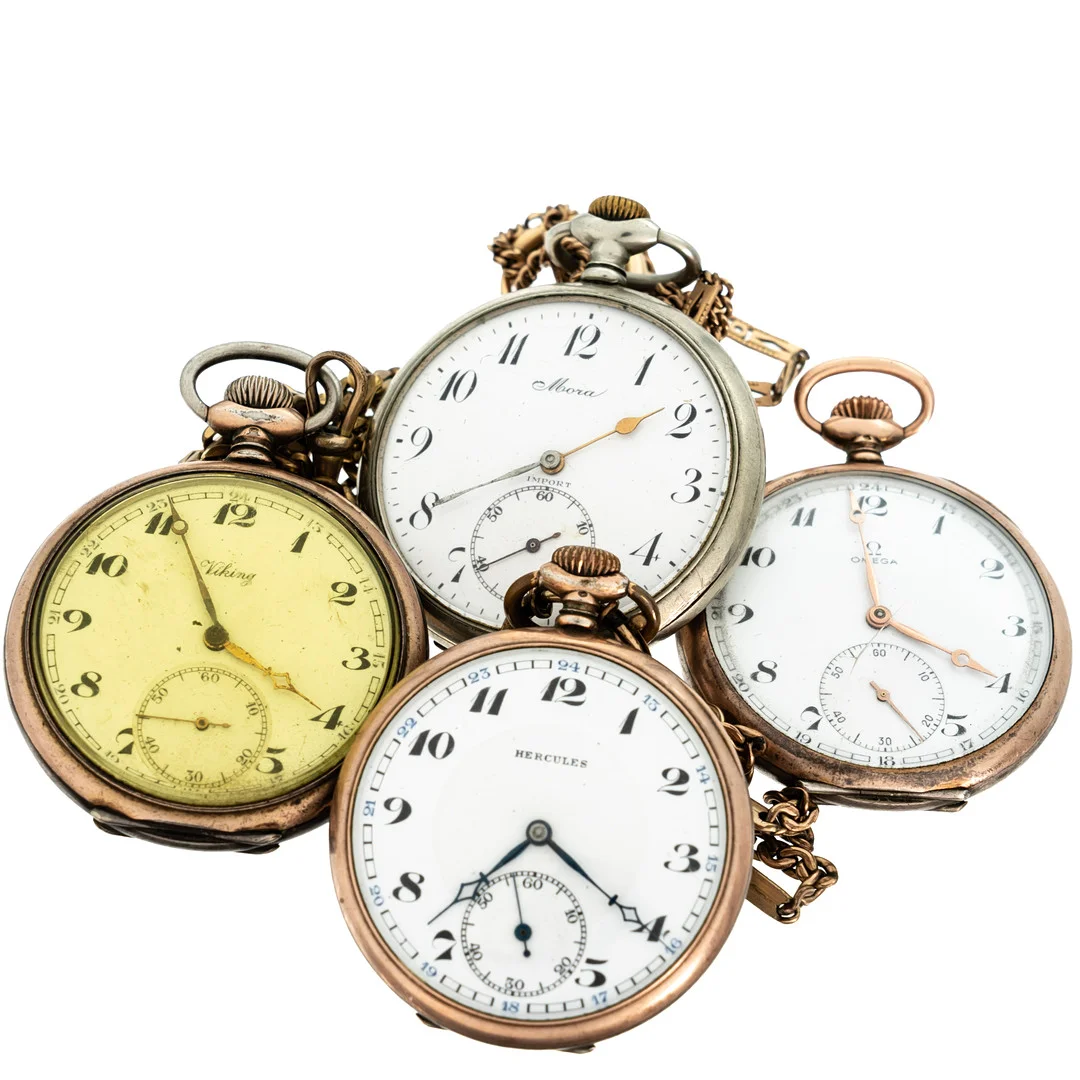 FICKUR, 4 st, Omega, Mora Precision, Viking Precision samt Hercules. — Pocket & Stop Watches — Norrlands Auktionsverk