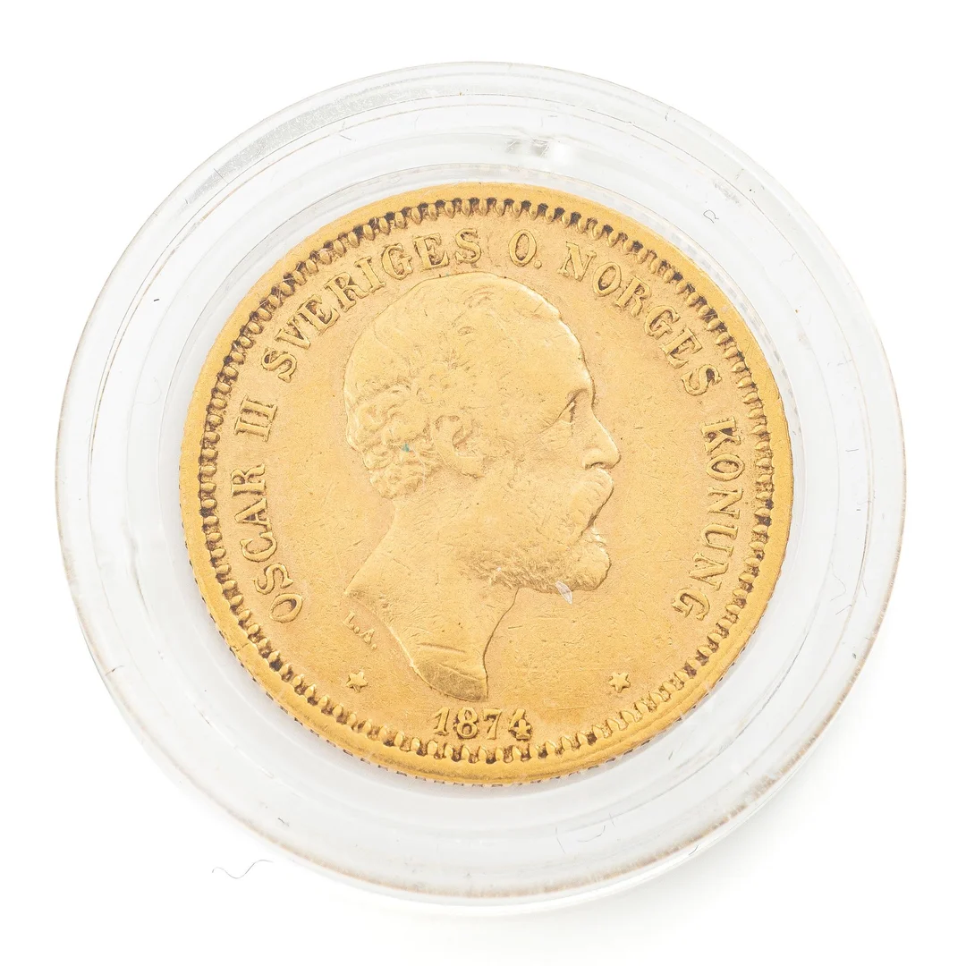 Guldmynt, Sverige, Oskar II, 10 kronor, 1874. — Militaria/Mynt — Bukowskis