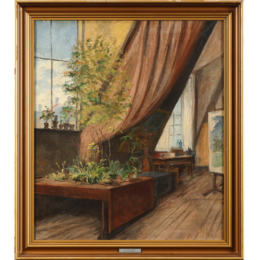 Jacob Meyer. Motif from the studio, in the background painting on an easel. — Paintings and sculptures/Modern pictorial arts — Lauritz
