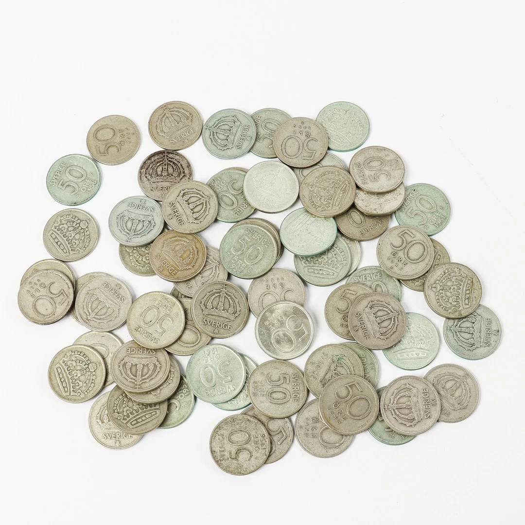 MYNT, 67 stycken 50-öringar, 1943 - 1961, Sverige. — Coins & Banknotes — Karlstad Hammarö Auktionsverk