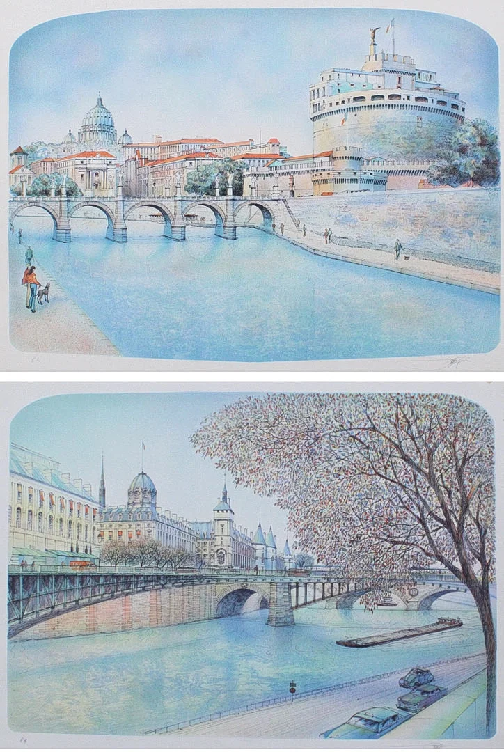 ROLF RAFFLEWSKI. (bk). 'Stadtansichten', E.A., Paar Lithographien, signiert, (2). — Engravings & Prints — Stockholms Auktionsverk Düsseldorf/Neuss
