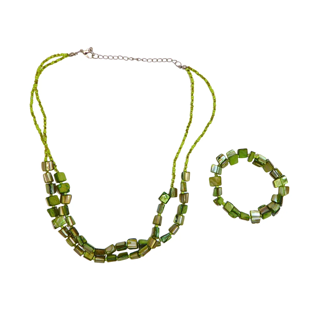 2-TEILIGES SCHMUCKSET IN PERLMUTT-OPTIK. — Jewellery — Auktionshaus Stuber's Hammerschlag