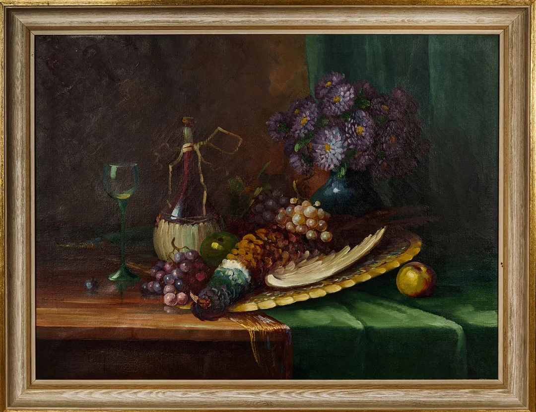 OIDENTIFIERAD KONSTNÄR. Olja på duk "Stilleben med fasan", Signerad. — Paintings — Norrlands Auktionsverk