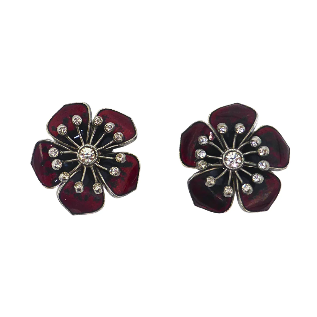 BLÜTENFORM-OHRCLIPS MIT STRASSBESATZ. — Earrings — Auktionshaus Stuber's Hammerschlag