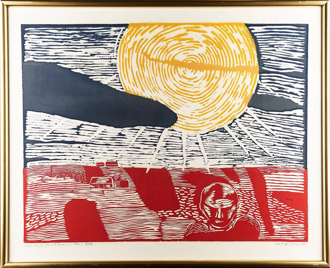 ALF OLSSON. Färglitografi, "Van Gogh på slätten, Signerad, daterad och numrerad 147/200. — Engravings & Prints — Norrlands Auktionsverk
