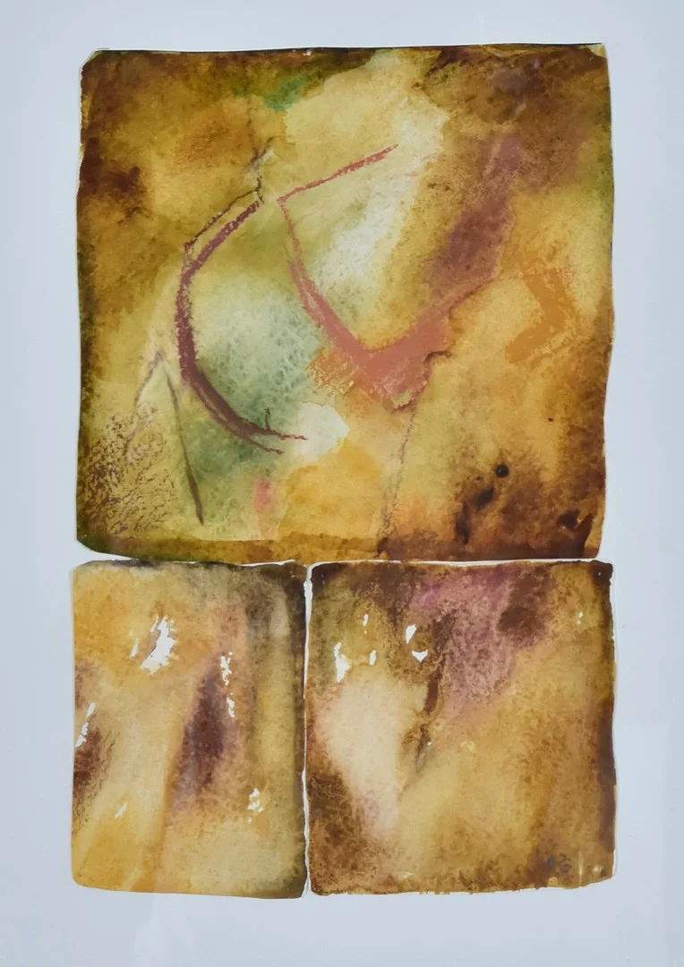 AGNETA GRANSTAD. akvarell, triptyk, "Spår". — Paintings — Halmstads Auktionskammare