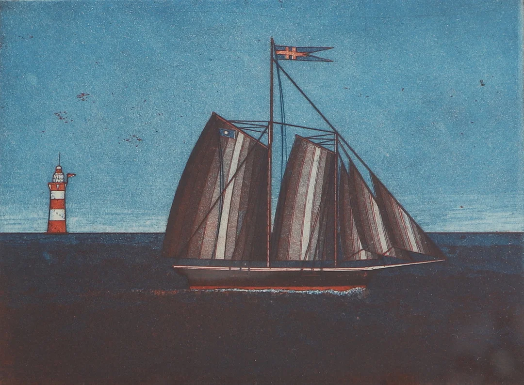 OIDENTIFIERAD KONSTNÄR. Färgetsning, segelfartyg, signerad och daterad 71, numrerad LXI/LXX. — Engravings & Prints — Ekenbergs Auktioner