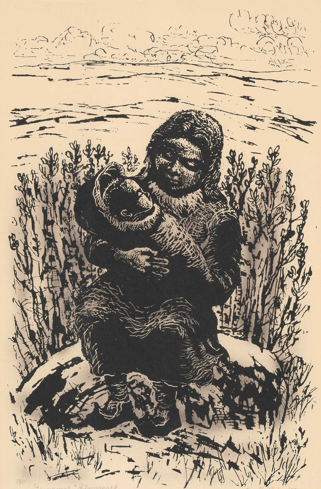 Johnson, Kaare Espolin — "Samemor, Finnmark" 1955 — Kunst/Grafikk — Blomqvist
