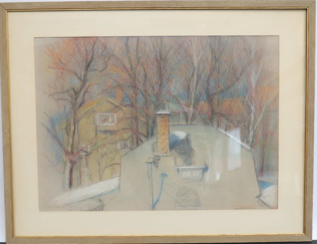 IVAR ANDERSSON. Stadsbild, blandteknik, signerad och otydligt daterad möjligen 63. — Paintings — Falun Auktionsbyrå