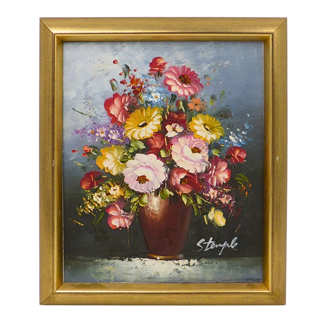 STUART STEMPLE, ÖLGEMÄLDE AUF LEINWAND, MID-CENTURY BLUMENSTILLLEBEN, SIGNIERT. — Paintings — Auktionshaus Stuber's Hammerschlag