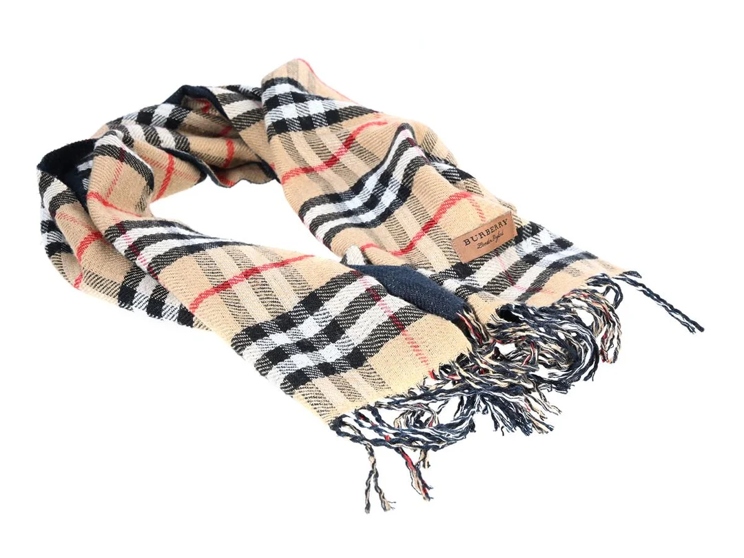 HALSDUK, BURBERRY, blandad ull, rutig, beige, svart, röd, 32x190 cm, tråddragning. — Accessoarer/Scarves — Kaplans