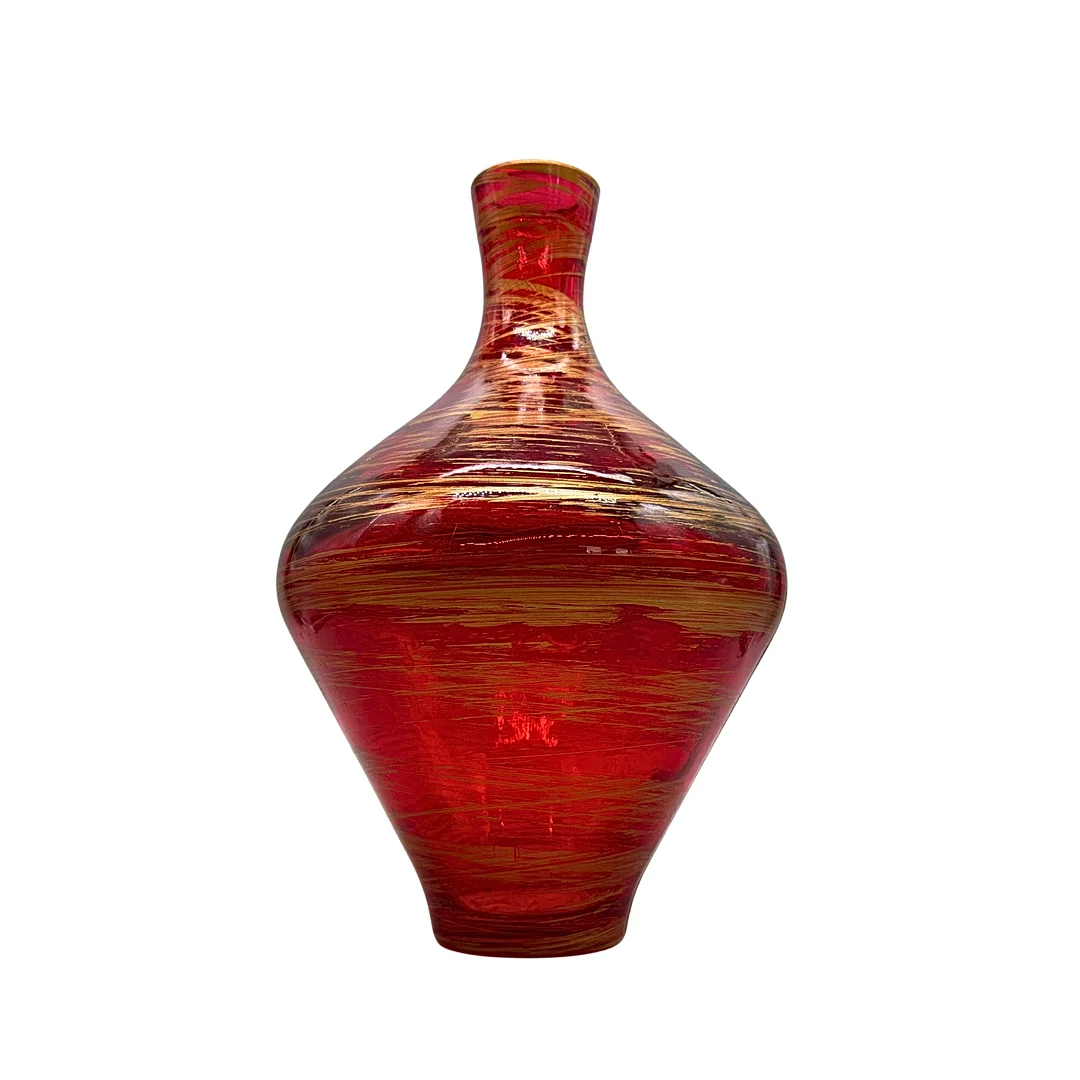 ROTE GLAS VASE "CATALAN" MIT GOLDFARBEN AKZENTEN. — Art glass — Auktionshaus Stuber's Hammerschlag