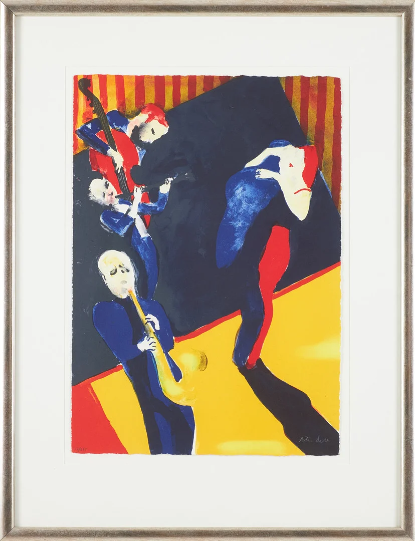 PETER DAHL. Dans på jazzklubb, färglitografi, signerad och numrerad 13/375. — Engravings & Prints — Stockholms Auktionsverk Sickla
