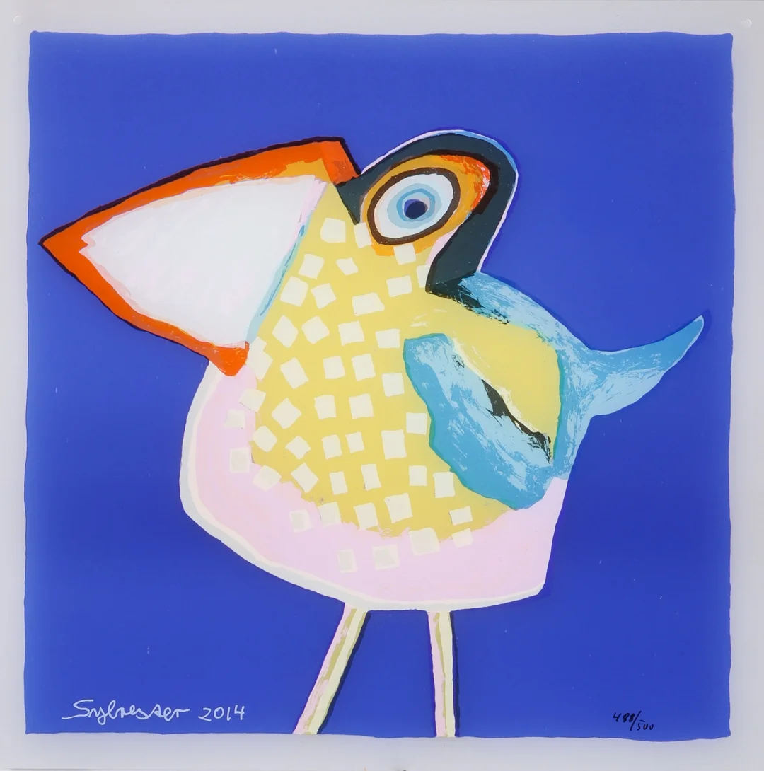 Leif Sylvester. 'Money bird' serigraphy on glass (cd) — Paintings and sculptures/Modern pictorial arts — Lauritz