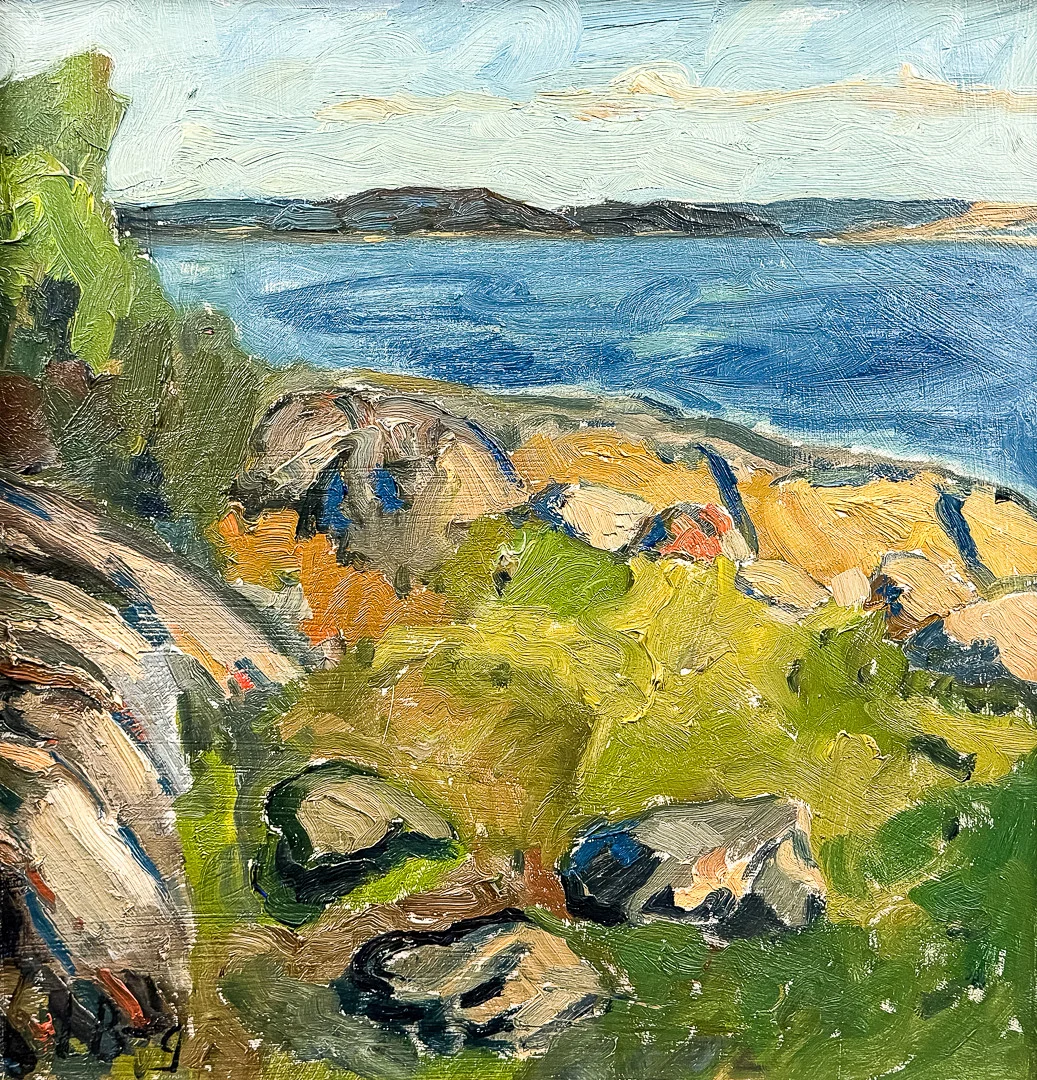 IWAN BROBERG. OLJA PÅ PANNÅ, signerad, daterad-1950. — Paintings — Auktionshuset STO Bohuslän