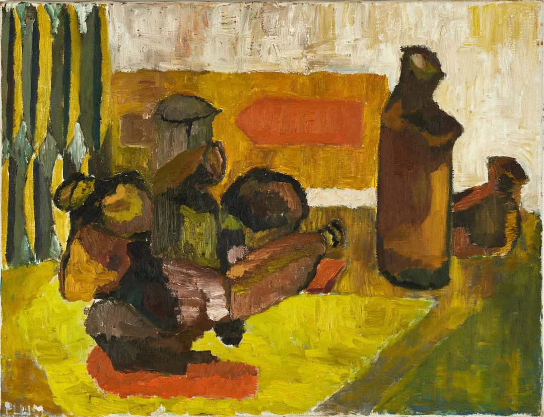 OIDENTIFIERAD KONSTNÄR, abstrakt stilleben, signerad och daterad 1961. — Paintings — Crafoord Auktioner Stockholm