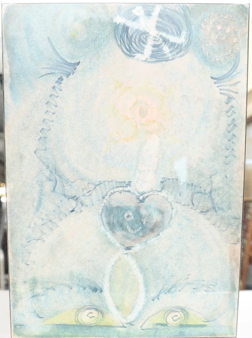 OIDENTIFIERAD KONSTNÄR. Komposition, blandteknik, otydligt signerad. — Paintings — Falun Auktionsbyrå