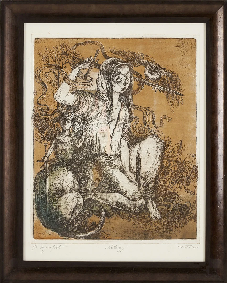 TRAIAN ALEXANDRU FILIP. "Nostalgy", akvatint etsning, numrerad 1/3, monogramsignerad och blindstämplad. — Engravings & Prints — Stockholms Auktionsverk Sickla