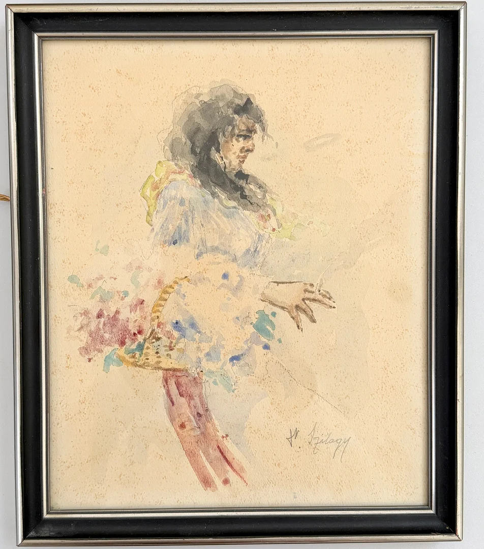 OIDENTIFIERAD KONSTNÄR. Troligtvis Ungern ca 1960. Akvarell. — Paintings — Auktionshuset STO Bohuslän