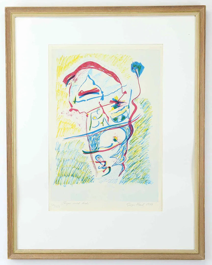 JÖRGEN NASH. Litografi, "Figur med drake" numrerad 126/150, sigenard. — Engravings & Prints — Hälsinglands Auktionsverk