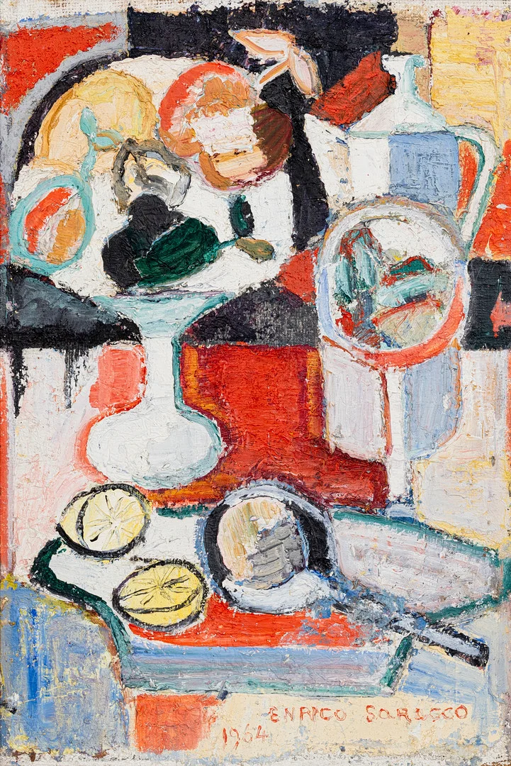 ENRICO SARACCO. Stilleben, olja på duk, signerad, daterad 1964. — Paintings — Auktionshuset Kolonn