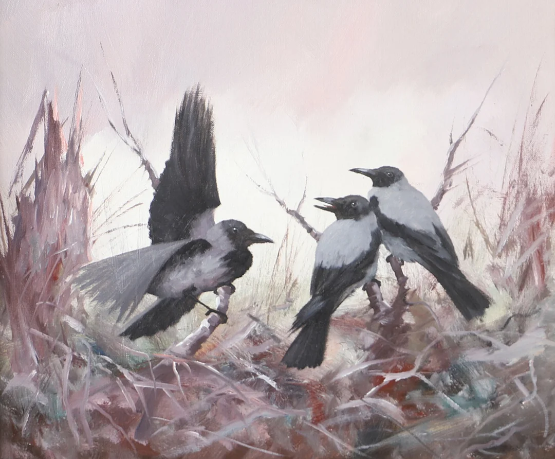PER ÅKERED. Fåglar på grenar, olja på duk, signerad. — Paintings — Helsingborgs Auktionskammare
