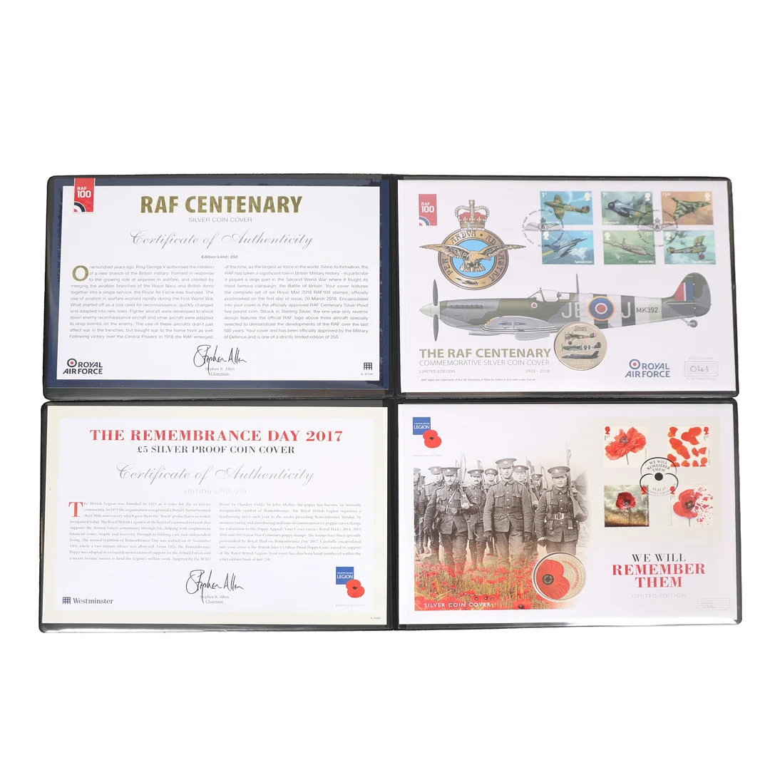 TWO SILVER COIN COVERS, RAF CENTENARY AND REMEMBRANCE DAY 2017 (2). — Coins & Banknotes — Bishop & Miller