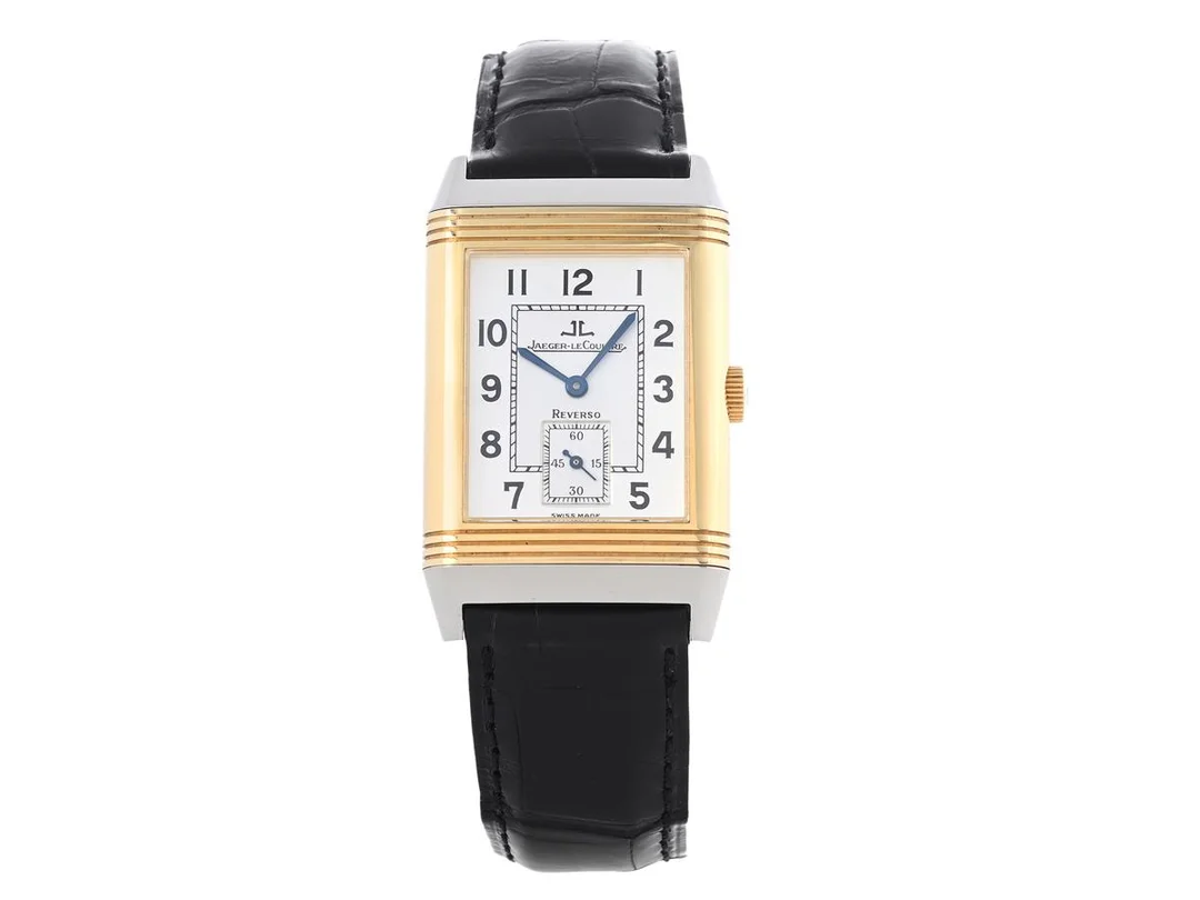 JAEGER-LE COULTRE, Reverso Grande Taille, Cal 822, Serie nr. 1962260, Ref nr. 270.540.622, Boett nr. 270.5.62, herrur, 26 x 36,5 (42) mm, stål/guld, manuell, safirglas, liten sekundvisare, läderband, viklås i stål, ca 2000, box (skadad), ytterkartong. — Klockor/Jaeger-Le Coultre — Kaplans