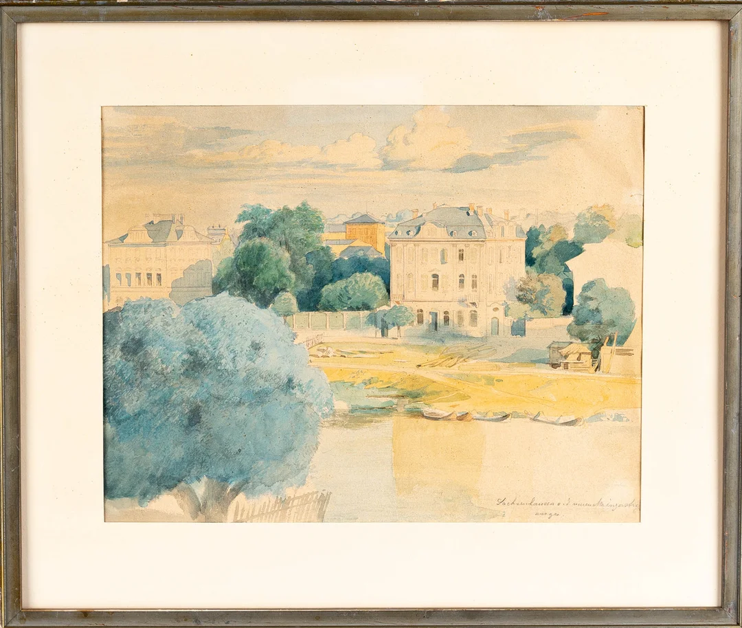 OIDENTIFIERAD KONSNTÄR. Akvarell, Stadsvy, Signerad. — Paintings — Norrlands Auktionsverk