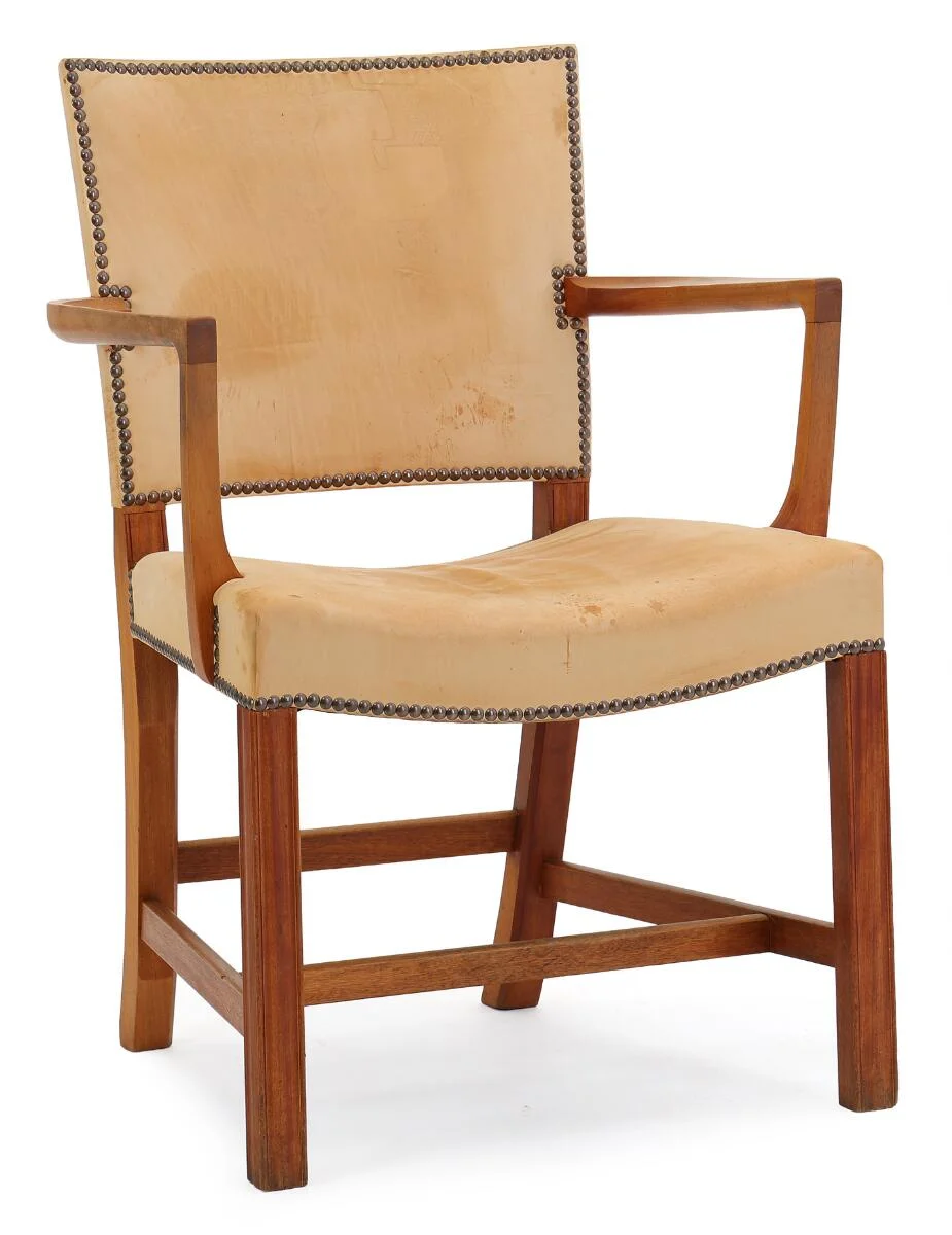 “The Red Chair”. Armchair in mahogany. Seat and back upholstered with patinated natural leather. Model 3758A. Designed 1930. Made by Rud. Rasmussens Snedkerier. — Modern Furniture — Bruun Rasmussen