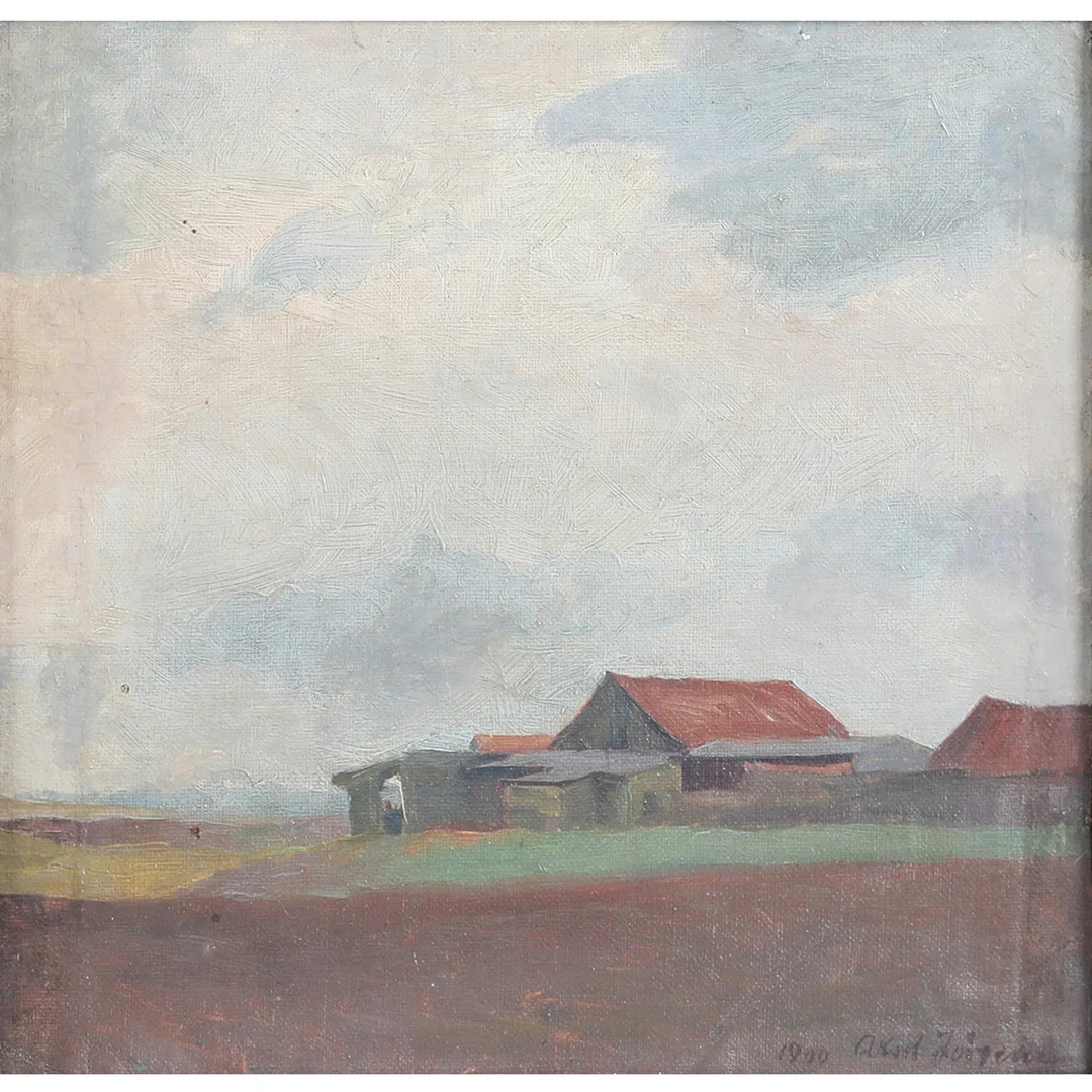 AKSEL JØRGENSEN (1883-1957). Landskab med gård, olie på lærred opsat på plade. — Paintings — Bidstrup Auktioner