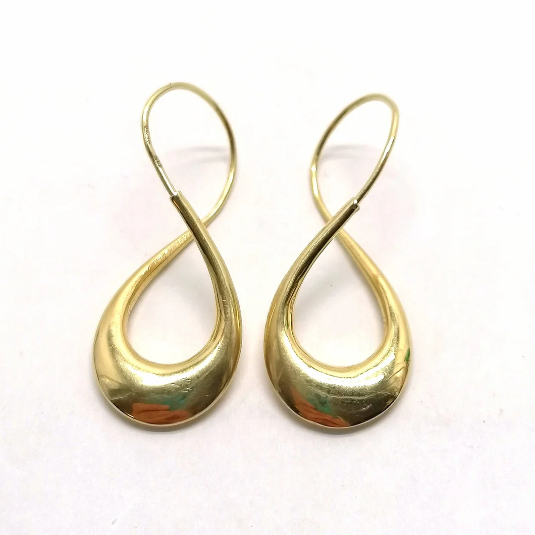 14CT GOLD LARGE FIGURE '8' DESIGN DROP EARRINGS. — Earrings — Acreman St Auctioneers & Valuers