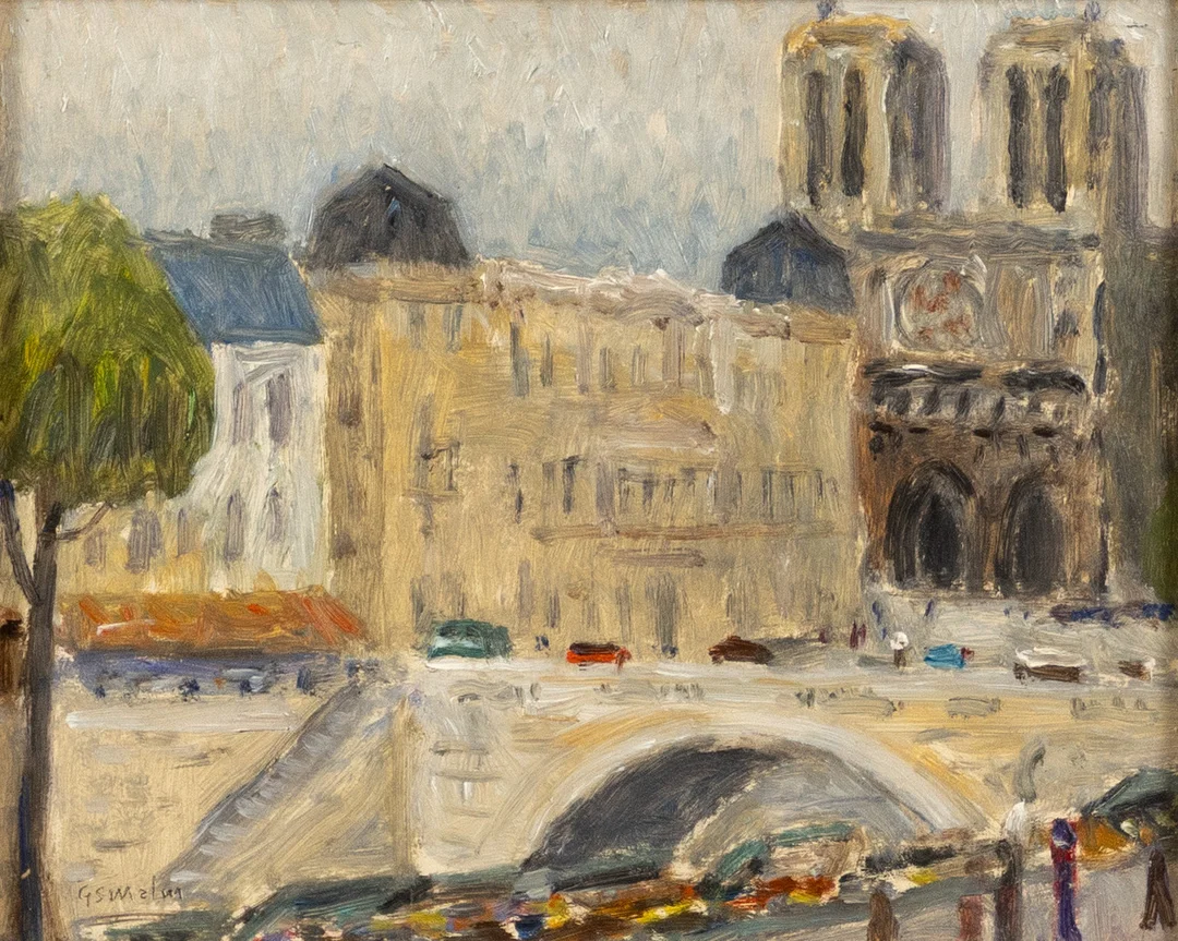 GUNNAR S MALM. Olja på pannå, Parismotiv med Notre-Dame, signerad. — Paintings — Karljohan Auktioner