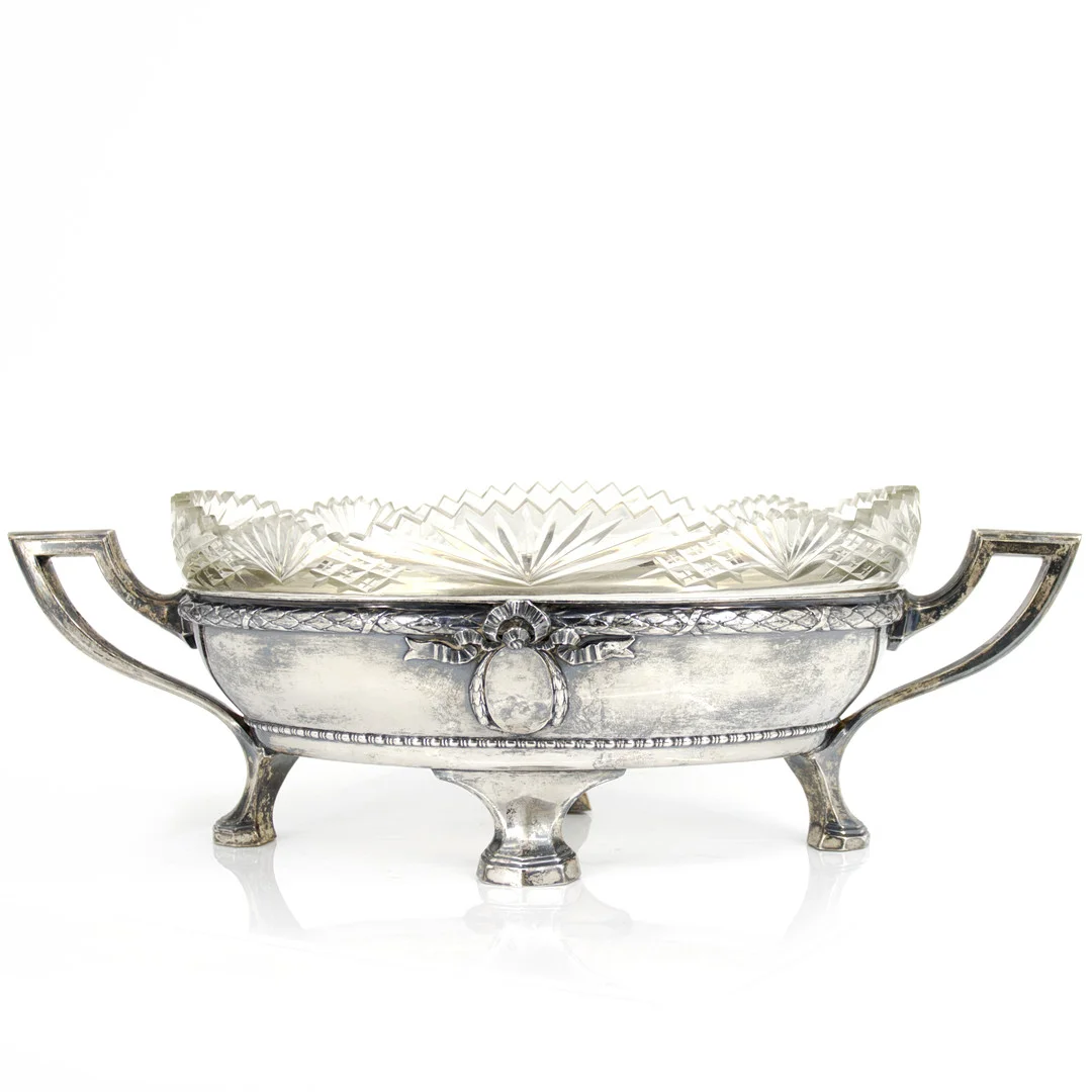 JARDINIÈRE, silver med glasinsats, gåvogravyr, Joe Ahlström K Sävstedts Eftr. Helsingborg 1922. — Silver — Höganäs Auktionsverk