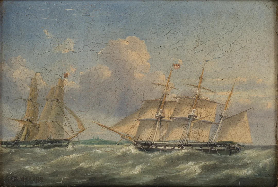 ANTON MELBYE (DANMARK, 1818-1875). Möte på havet. — Paintings — Stockholms Auktionsverk Helsingborg