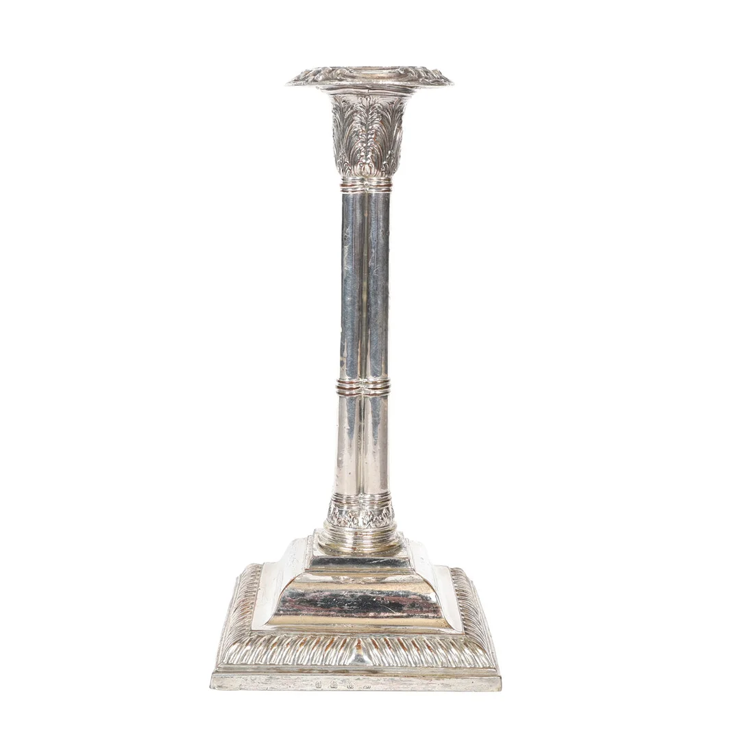 A VICTORIAN NEO CLASSICAL SHEFFIELD PLATE COLUMN CANDLESTICK. — Silver — Bishop & Miller