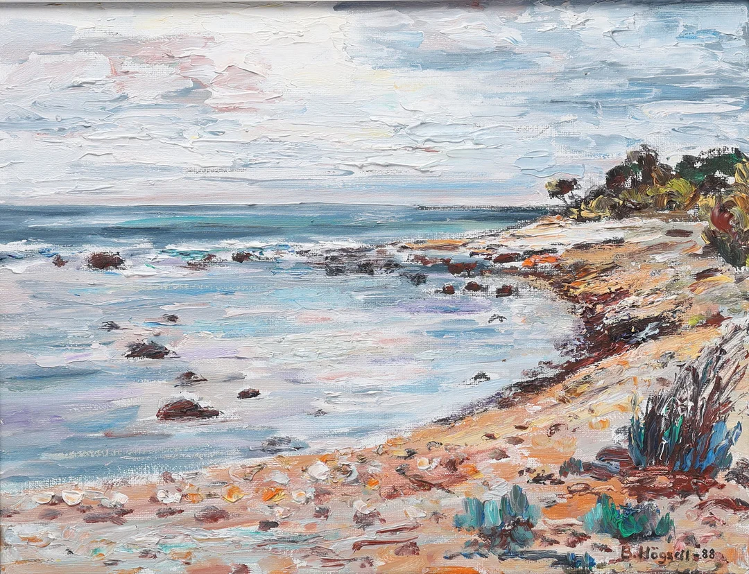BIRGITTA HÖGSELL. "strand", olja på duk, signerad B. Högsell -88. — Paintings — Gomér & Andersson Jönköping