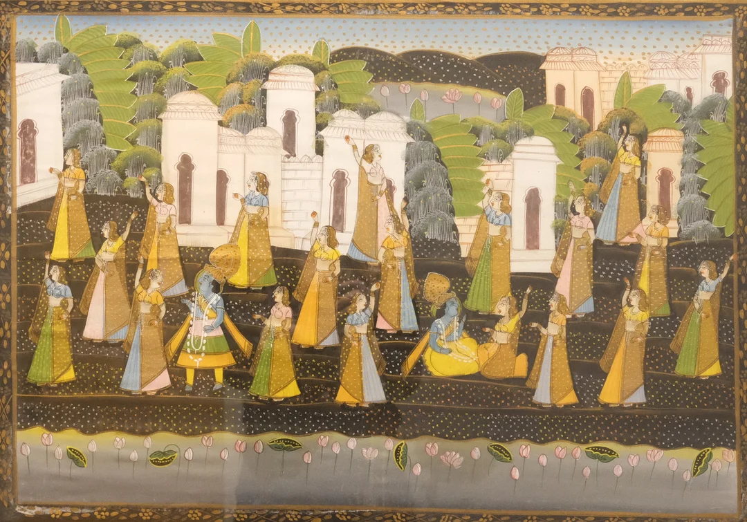 AKVARELL PÅ DUK, ORIENTALISK, DANSANDE KVINNOR. — Paintings — Björnssons Auktionskammare