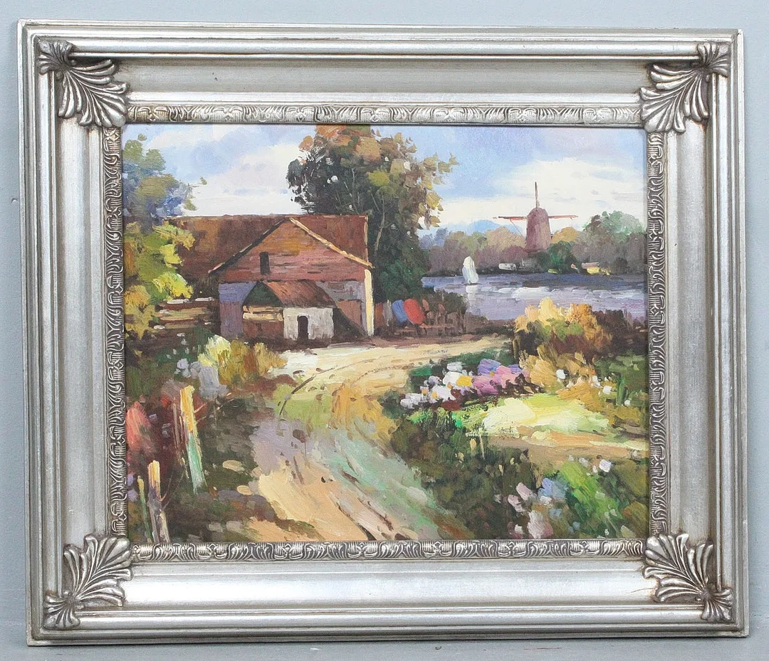 Unbekannter Künstler. 'Gehöft am Fluss', Öl auf Leinwand. — Paintings — Stockholms Auktionsverk Düsseldorf/Neuss
